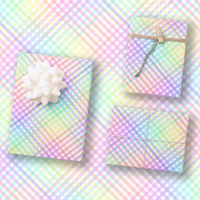 Pretty Colourful Pastel Rainbow check Gingham Wrapping Paper Sheet (Creator Uploaded)