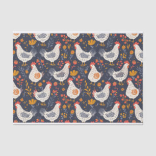 Pretty Colourful Pattern of Chicken Illustrations Tissue Paper