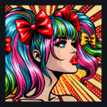 Pretty Colourful Pop Art Comic Girl not vectorized Poster<br><div class="desc">Beautiful lady with pigtails and colourful blue and pink hair,  red lipstic,  long eyelashes pop art comic style ai art.</div>