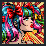 Pretty Colourful Pop Art Comic Girl not vectorized Poster<br><div class="desc">Beautiful lady with pigtails and colourful blue and pink hair,  red lipstic,  long eyelashes pop art comic style ai art.</div>