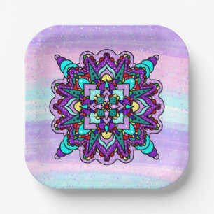 Pretty Colourful Purple Mandala Mystical Paper Plate
