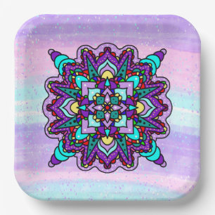 Pretty Colourful Purple Mandala Mystical Paper Plate