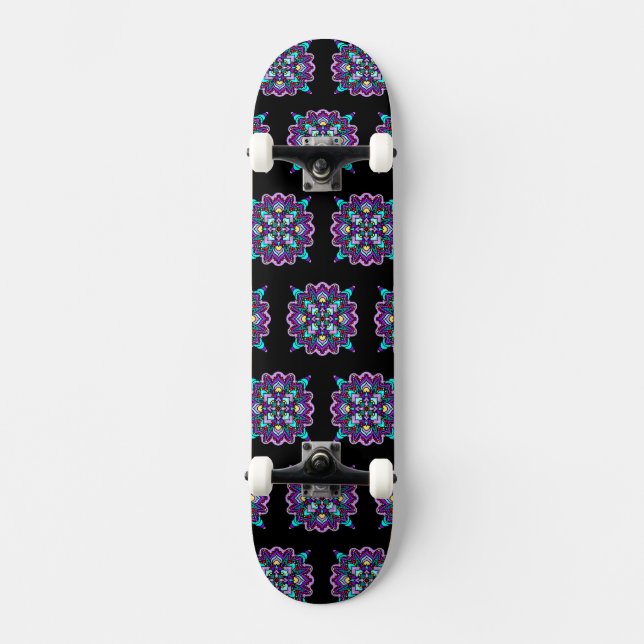 Pretty Colourful Purple Mandala Mystical Skateboard (Front)