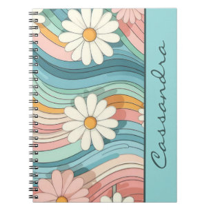 Pretty Colourful Retro Daisy Flower Power Name Notebook