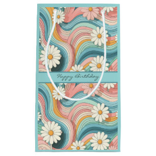 Pretty Colourful Retro Daisy Flower Power Name Small Gift Bag