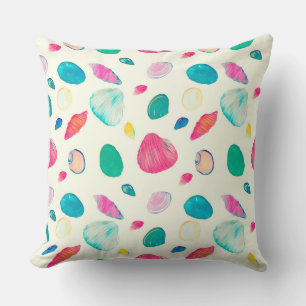 Pretty Colourful Seashells Beige Pattern Throw Pillow