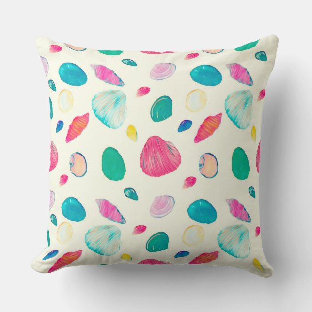Pretty Colourful Seashells Beige Pattern Throw Pillow (Front)