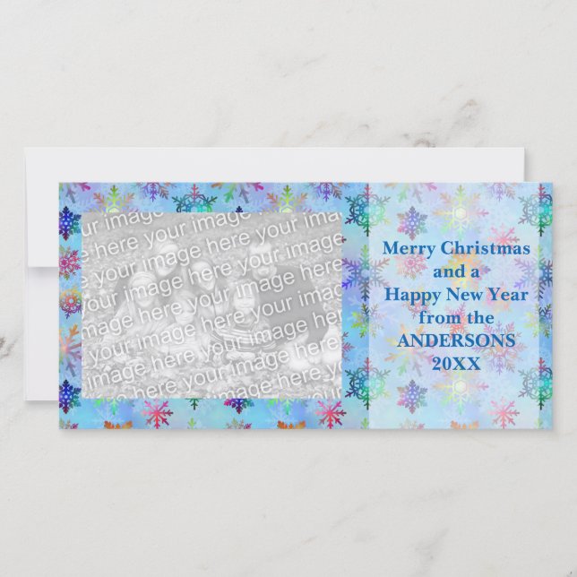 Pretty Colourful Snowflakes Christmas Pattern Holiday Card (Front)