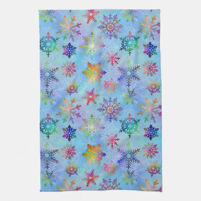 Pretty Colourful Snowflakes Christmas Pattern Kitchen Towel (Vertical)