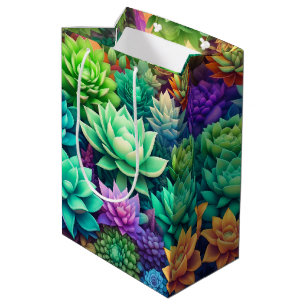 Pretty Colourful Succulent Greenery Birthday Medium Gift Bag
