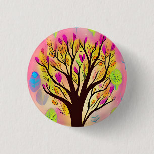 Pretty Colourful Tree Illustration 1 Inch Round Button
