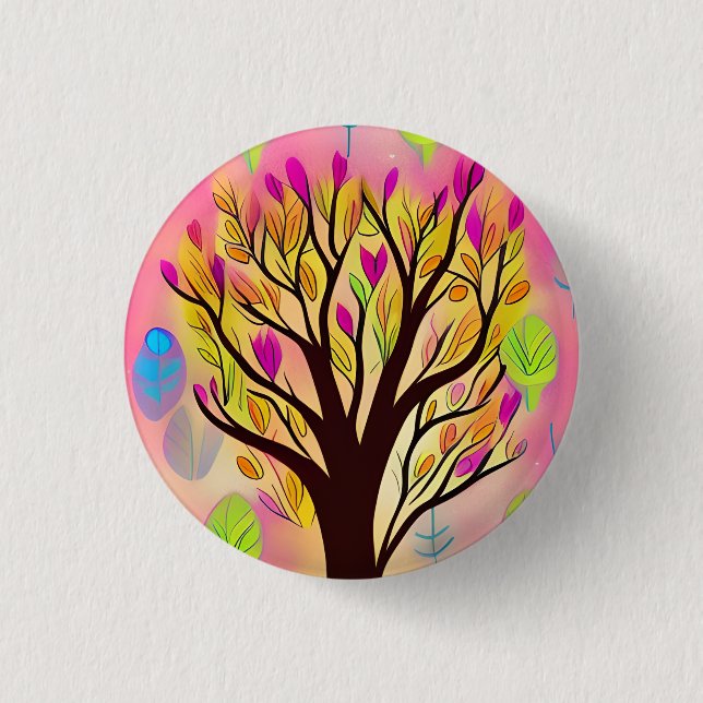 Pretty Colourful Tree Illustration  1 Inch Round Button (Front)