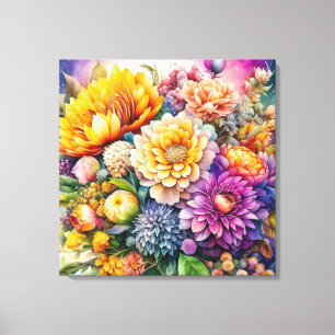 Pretty Colourful Watercolor Ai Art Flowers  Canvas Print