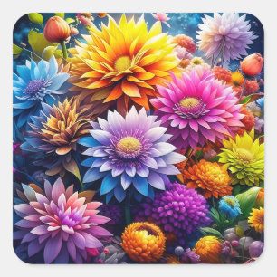 Pretty Colourful Watercolor Ai Art Flowers  Square Sticker