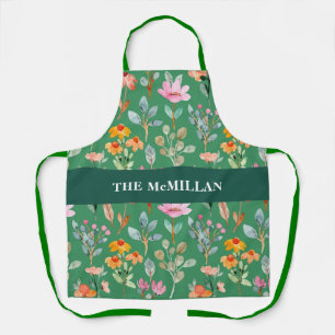 Pretty Colourful watercolor floral pattern Apron