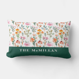 Pretty Colourful watercolor floral pattern pink  Lumbar Pillow