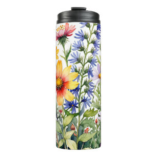 Pretty colourful wildflowers  watercolor painting thermal tumbler