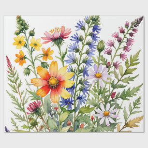 Pretty colourful wildflowers  watercolor painting wrapping paper