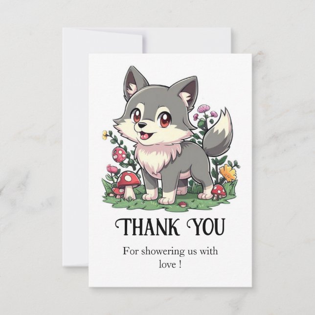 Pretty Colourful Wolf Baby Shower Thank You Card (Front)
