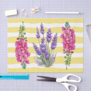 Pretty colourful yellow stripes Botanical Decoupag Tissue Paper