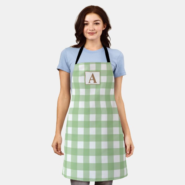 Pretty colours initial scottish tartan green white apron (Worn)