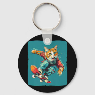 Pretty Cool Skater Cat Outfit For Boys And Girls P Keychain