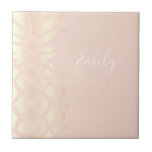 Pretty copper rose gold pineapple & blush pink tile<br><div class="desc">Elegant and modern faux rose gold pineapple.</div>