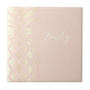 Pretty copper rose gold pineapple & blush pink tile
