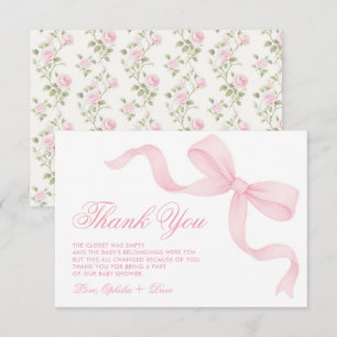 Pretty Coquette Pink Bow Girl Baby Shower Thank You Card