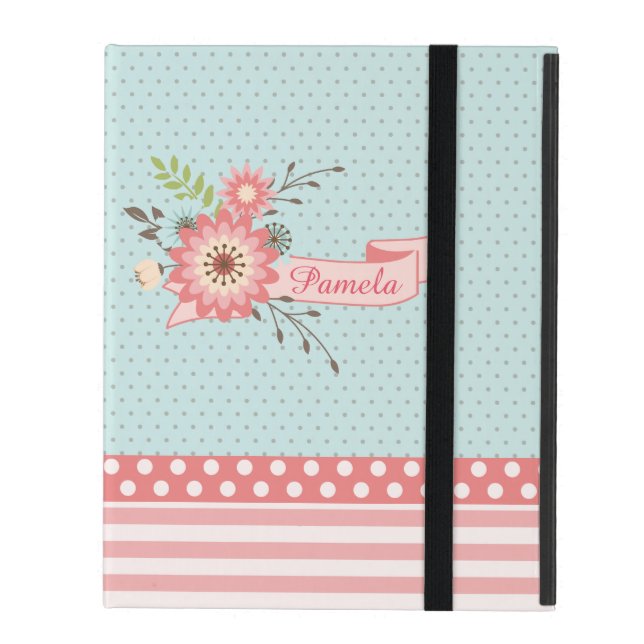 Pretty Coral and Blue Floral Custom iPad Case (Front Closed)