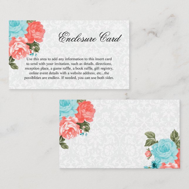 Pretty Coral and Teal Flowers Enclosure Card (Front/Back)