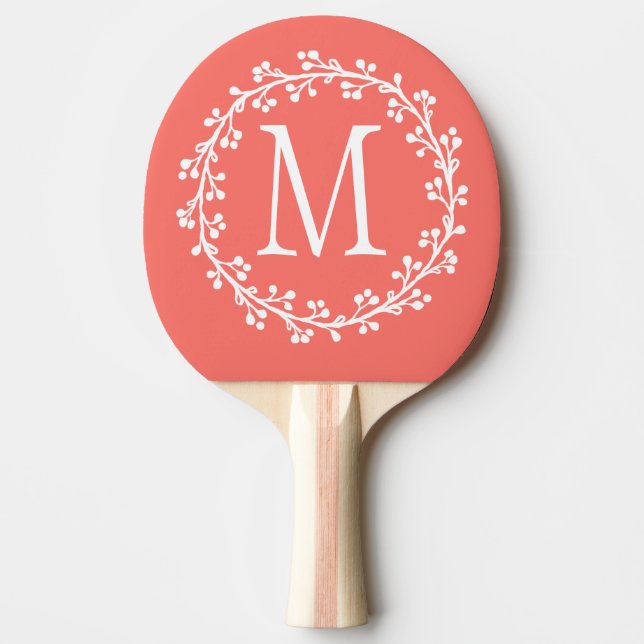 Pretty Coral Custom Monogram Ping Pong Paddle (Front)