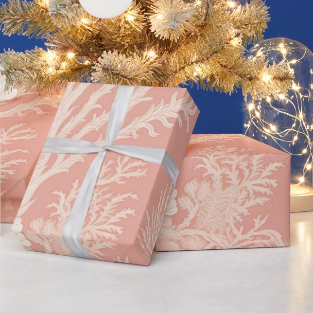 Pretty Coral in Ivory on Peach Wrapping Paper (Holidays)