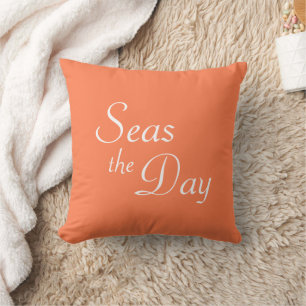 Pretty coral pink "Seas the Day" Throw Pillow
