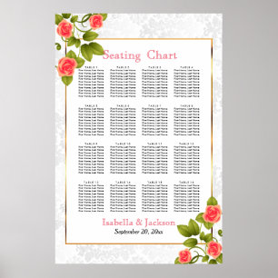 Pretty Coral Rose Flower - Seating Chart