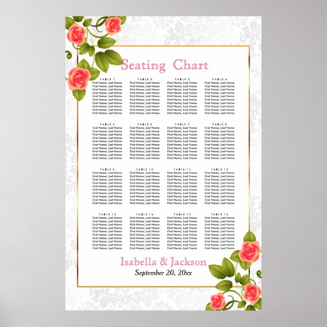 Pretty Coral Rose Flower - Seating Chart (Front)