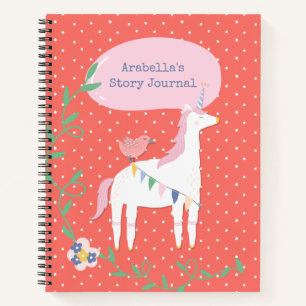 Pretty Coral Unicorn Girl's Write & Draw Story Notebook