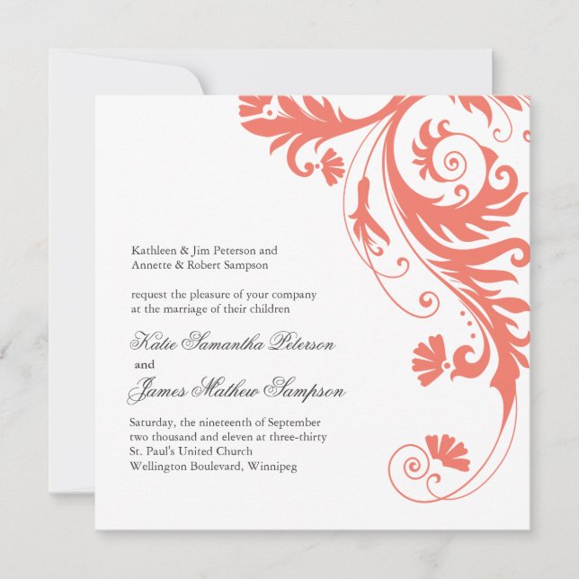 Pretty Coral Wedding Invitations (Front)