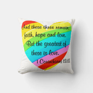 PRETTY CORINTHIANS 13:13 RAINBOW HEART DESIGN THROW PILLOW