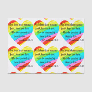 PRETTY CORINTHIANS 13:13 RAINBOW HEART DESIGN TISSUE PAPER