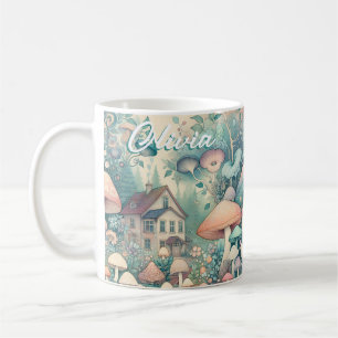 Pretty Cottage Core Whimsical Village Personalized Coffee Mug