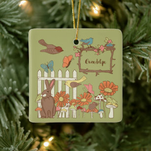 Pretty Cottagecore Birds and Animals Personalized Ceramic Ornament