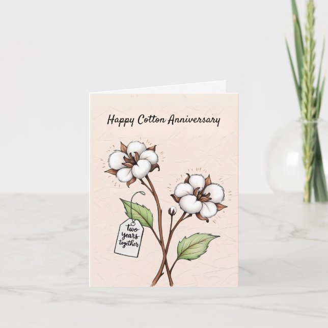 Pretty cotton flower 2nd wedding Anniversary Card (Front)