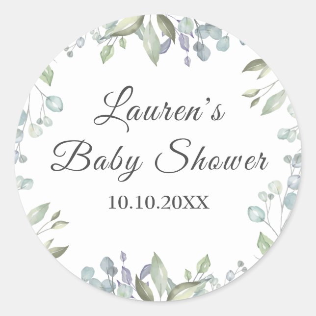 Pretty Country Leaves Baby Shower / Sprinkle Classic Round Sticker (Front)