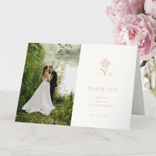 Pretty Couple Floral Monogram Wedding  Thank You Card