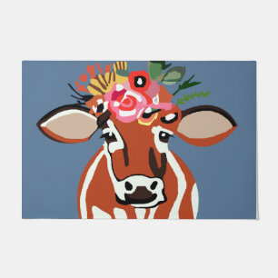 Pretty Cow And Flower Hat Doormat