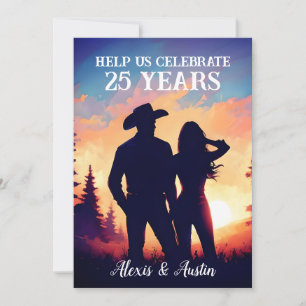 Pretty Cowboy and Cowgirl 25th Anniversary  Invitation