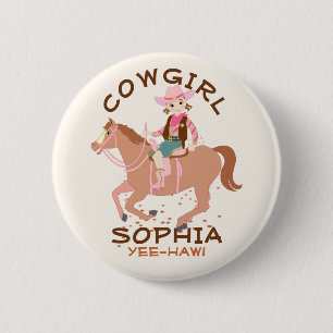 Pretty Cowgirl and horse Birthday Party 2 Inch Round Button