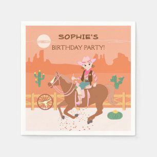 Pretty Cowgirl and horse Birthday Party Napkin