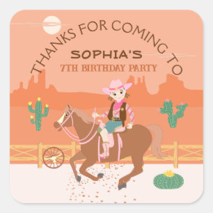 Pretty Cowgirl and horse Birthday Party Square Sticker